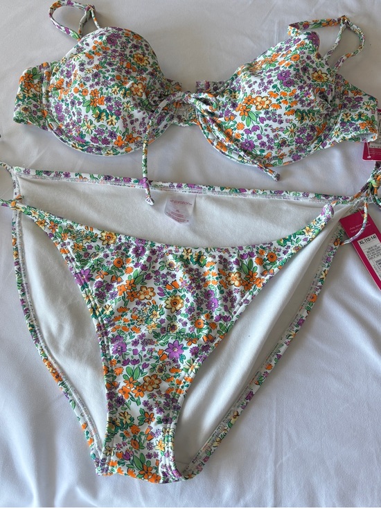Target Other - Floral Print Underwire Bikini Set - White Orange & Purple FloralString bottom